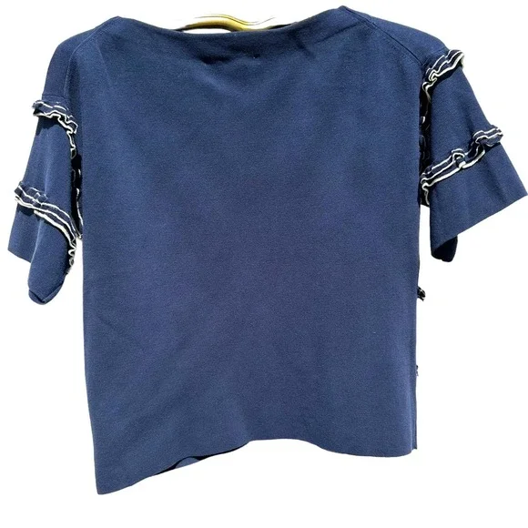 J.Crew - Short Sleeve Ruffled Boat Neck Pullover fine knit Sweater, SizeS - Picture 2 of 12